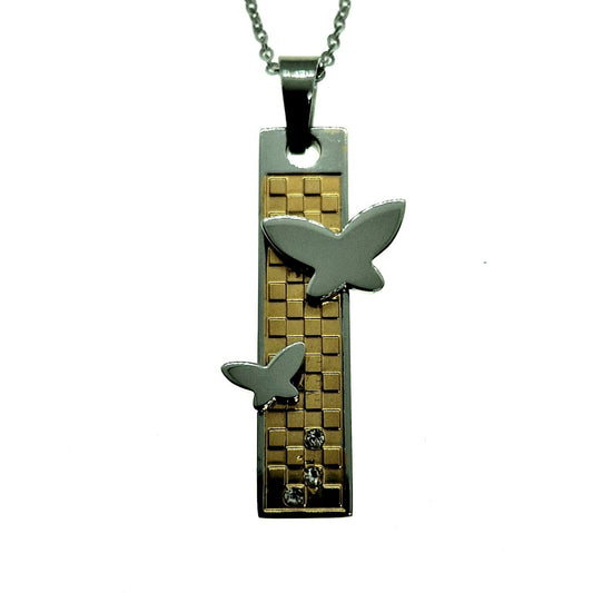 Two-Tone Butterfly Flight Stainless Steel Pendant