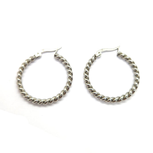 Twisted Rope Hoop Stainless Steel Earrings