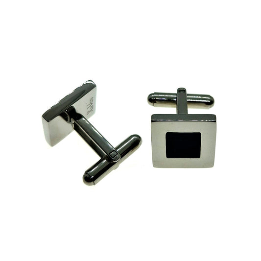 Square Stainless Steel Men Cufflinks with Black Center Inlay