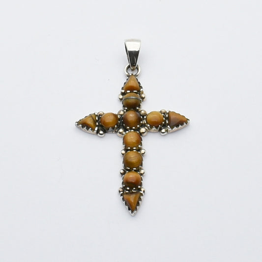 Vintage Silver Cross Pendant with Tiger’s Eye Gemstones