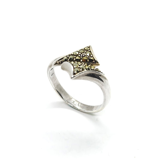 Geometric Vintage Silver Marcasite Ring - Unique Design