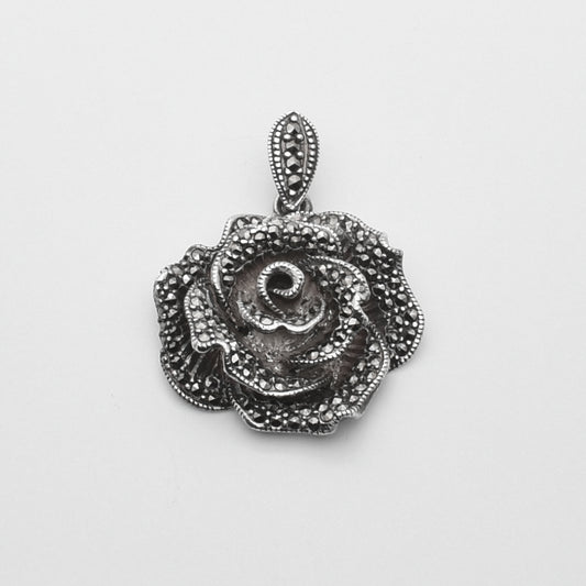 Vintage Silver Marcasite Rose Pendant