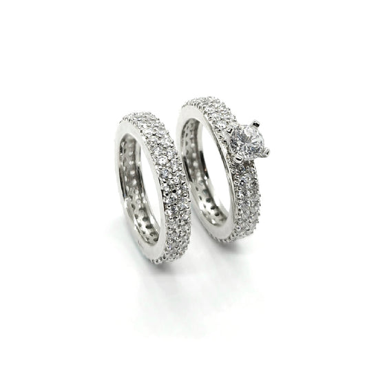 Sparkling Sterling Silver Pavé Twin Ring Duo