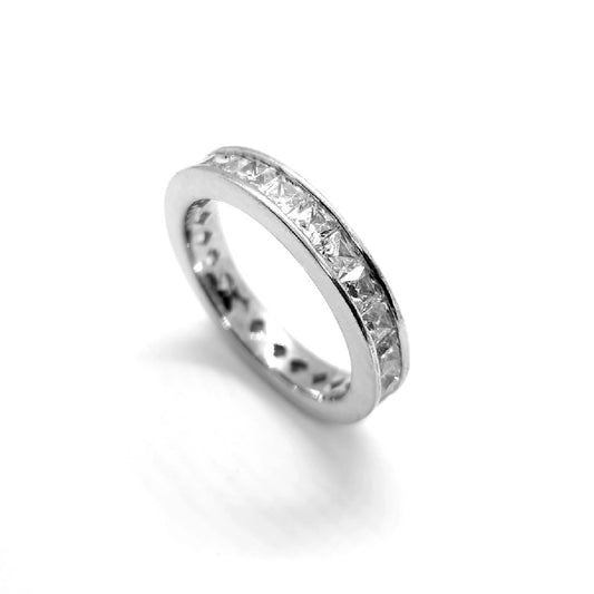 Sterling Silver Princess-Cut CZ Channel Set Eternity Ring