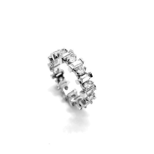 Sterling Silver Baguette & Round CZ Eternity Ring