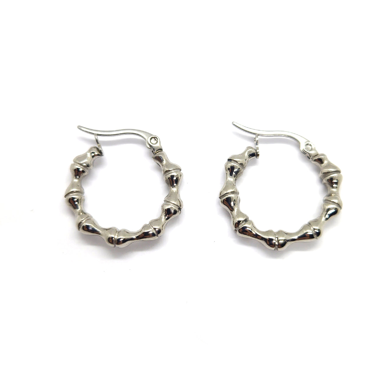 Stainless Steel Bamboo Style Hoop Earrings