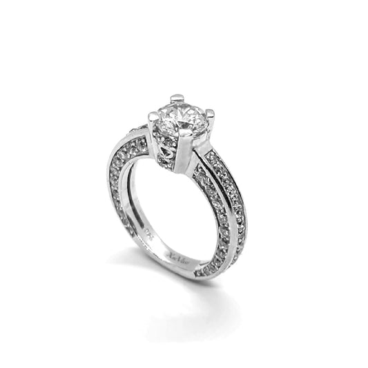 Sterling Silver Split Shank Engagement Ring with Round Cut CZ
