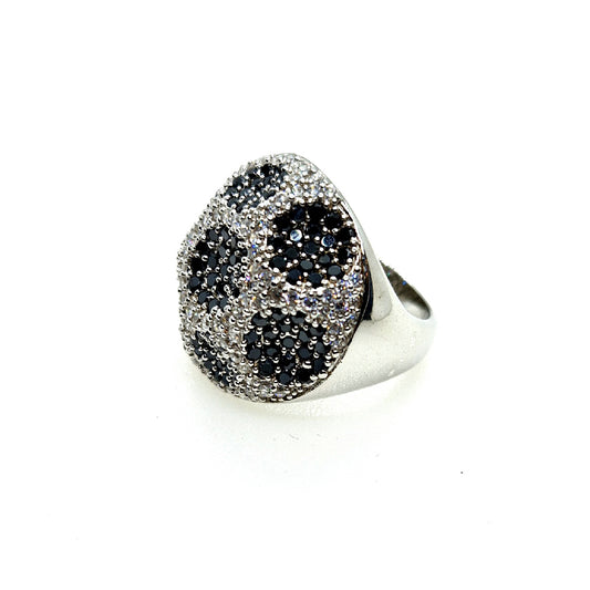 Dazzling Dome Sterling Silver Ring With Black & White CZ