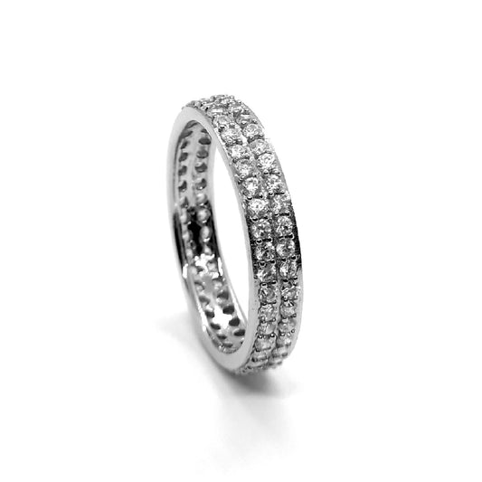 Elegant Double Row Cubic Zirconia Eternity Band Ring in Sterling Silver