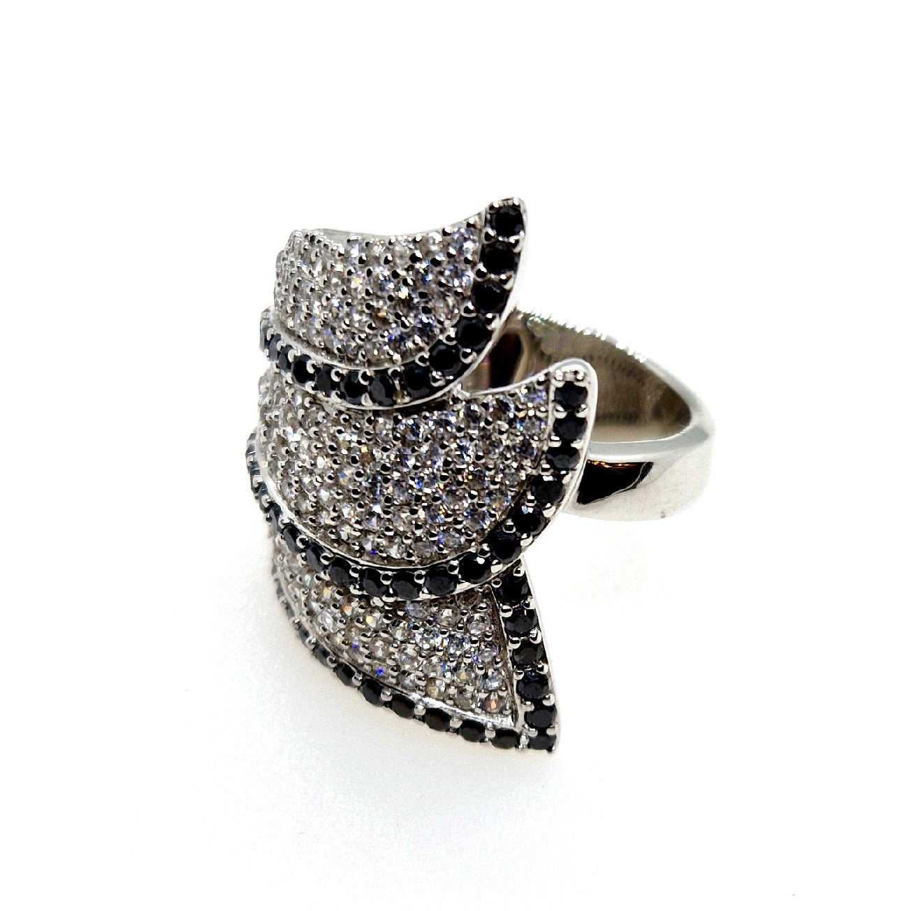 Bold Sterling Silver Ring with Black & White CZ Sparkle