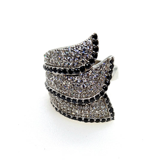 Bold Sterling Silver Ring with Black & White CZ Sparkle