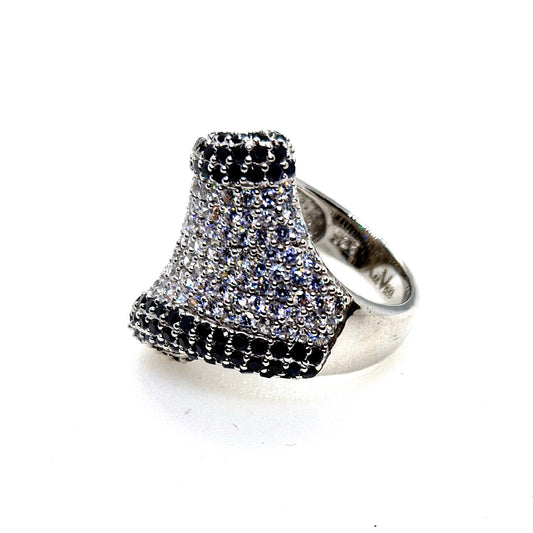 Elegant Sterling Silver Ring With Black & White CZ