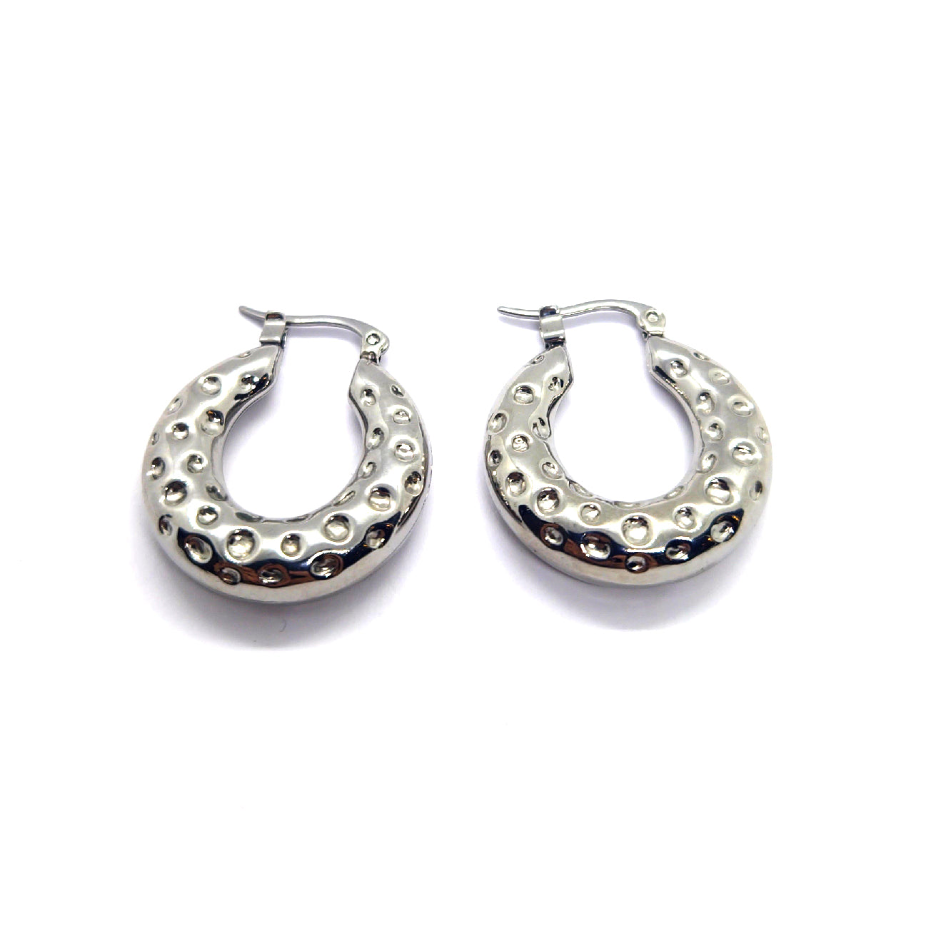 Textured Bubble Dome Hoop Stainless Steel Earrings