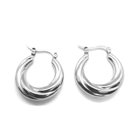 Thick Twisted Stainless Steel Hoop Earrings