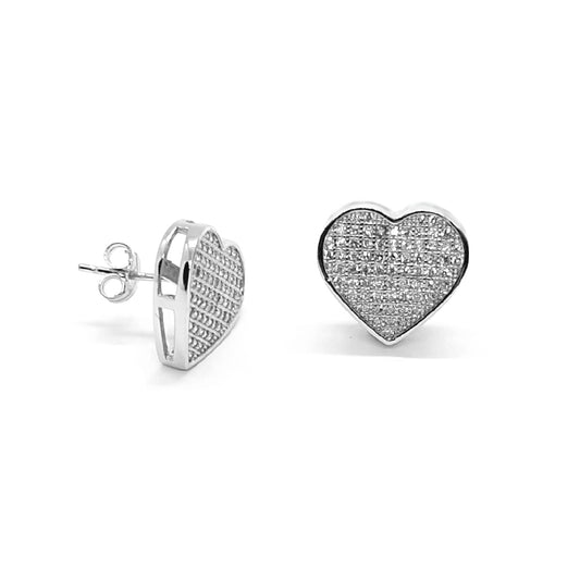 Sparkling Heart Sterling Silver Stud Earrings