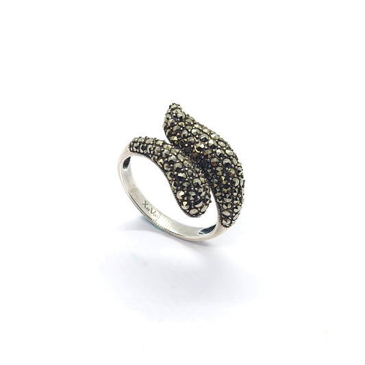 Vintage Silver Marcasite Wrap Ring - Flowing Design