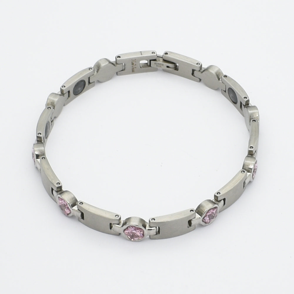Stainless Steel Magnetic Hematite Bracelet with Pink Accents