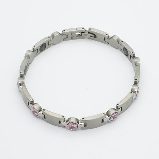 Stainless Steel Magnetic Hematite Bracelet with Pink Accents