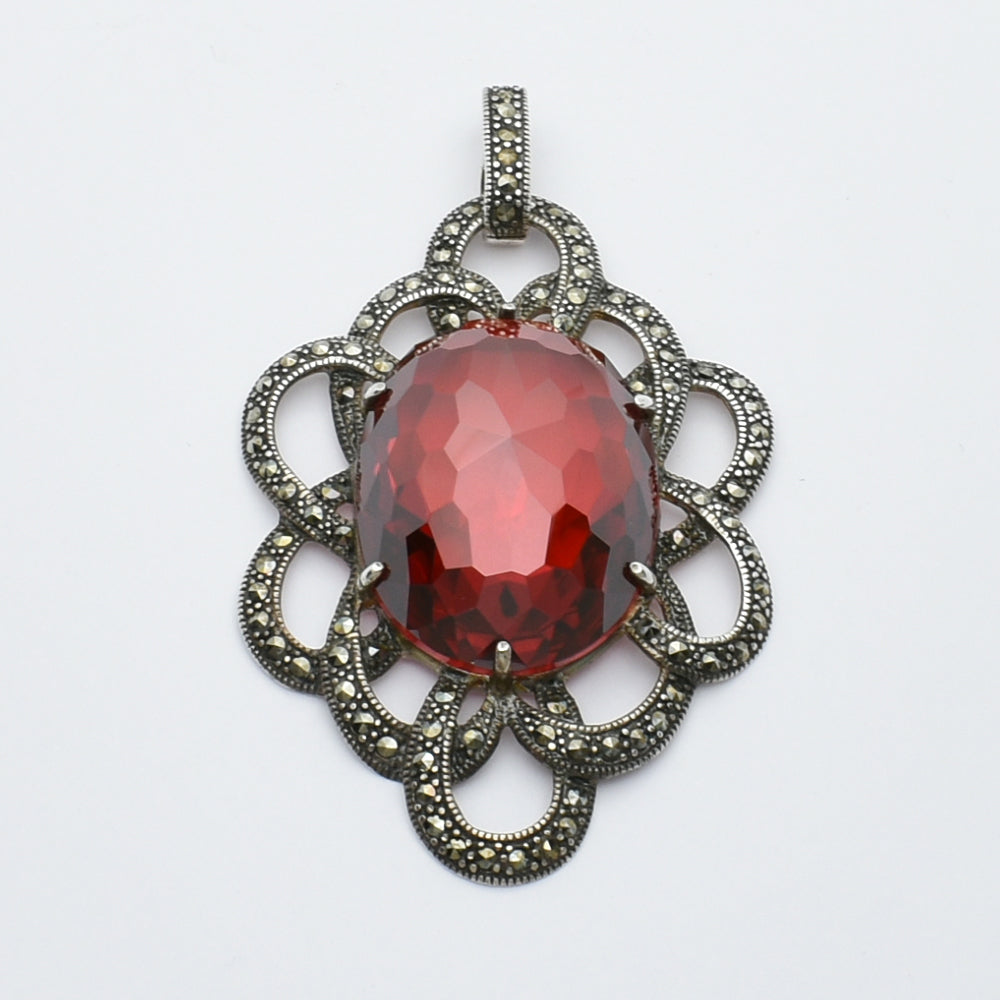 "Bold & Elegant" Vintage Silver-Inspired Red Garnet Pendant