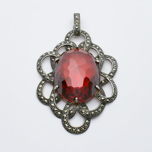 "Bold & Elegant" Vintage Silver-Inspired Red Garnet Pendant