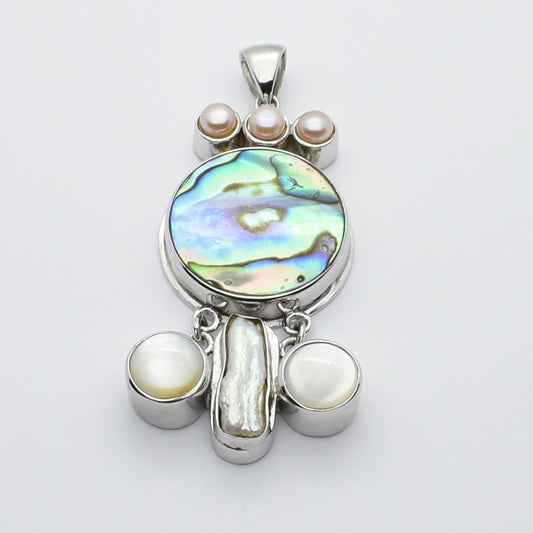 Handcrafted Abalone & Pearl Sterling Silver Pendant – Unique Luxury Jewelry