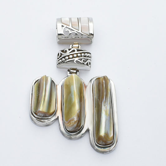 Sterling Silver Bali Scroll & Mother of Pearl Pendant
