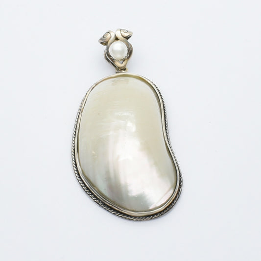 Mother-of-Pearl Sterling Silver Pendant with Pearl Accent
