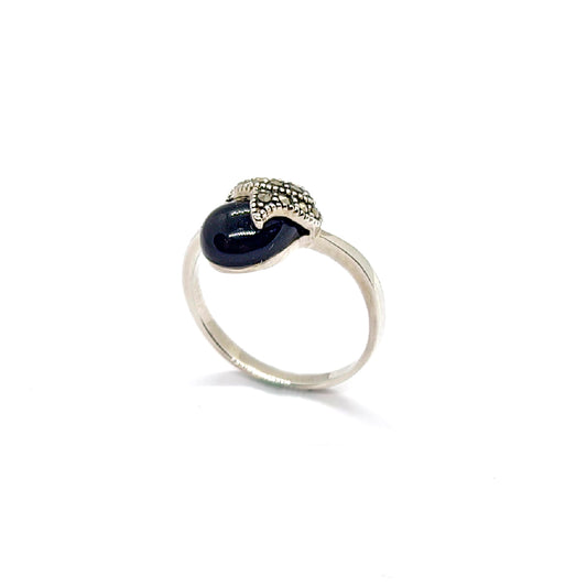 Vintage Inspired Silver Ring with Marcasite & Cabochon Stone | Choose Your Stone