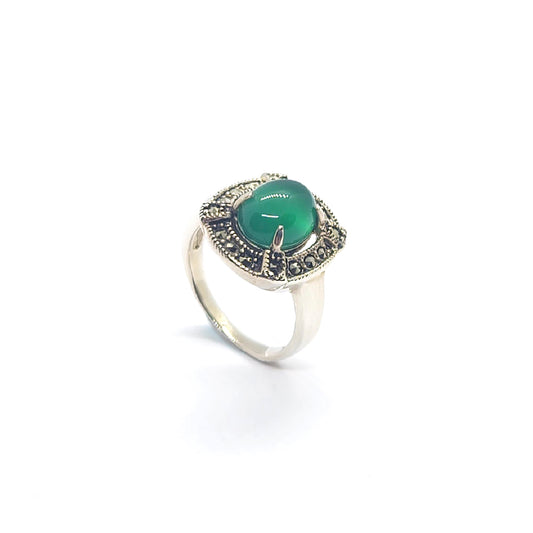Heirloom Style Vintage Silver Rings with Marcasite & Cabochon Gemstones