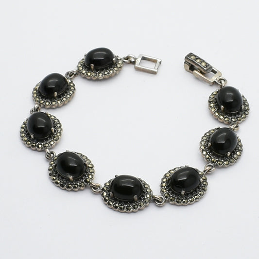 Vintage Silver & Marcasite Bracelet – Elegant Antique-Inspired Design