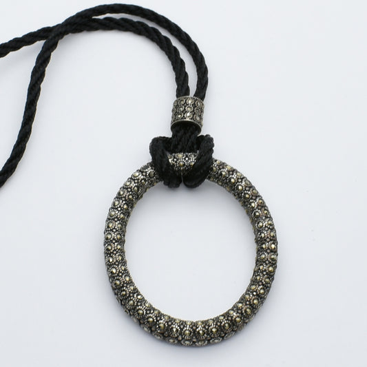 Sparkling Vintage Silver & Marcasite Circle Pendant Necklace