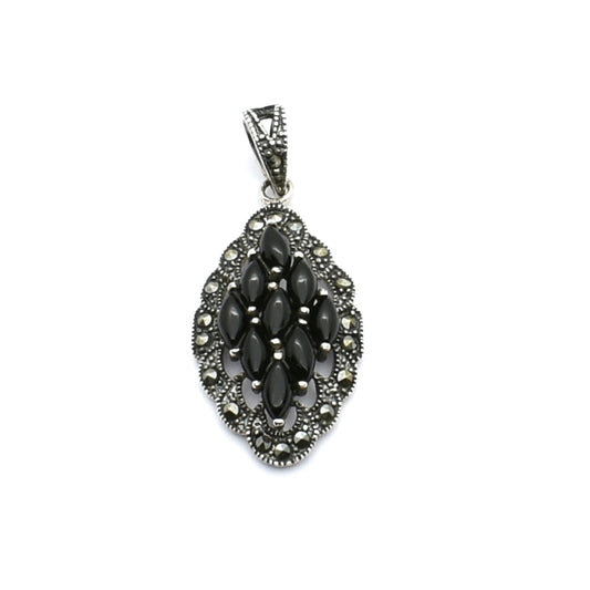 Vintage Silver Onyx and Marcasite Pendant - XeeVass Jewelry Lebanon