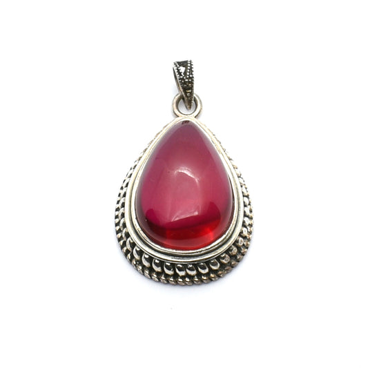 Vintage Silver Teardrop Fuchsia Garnet Pendant with Marcasite - XeeVass Jewelry Lebanon