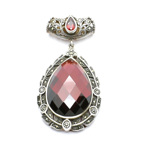 Vintage Silver Garnet Pendant with Marcasite - XeeVass Jewelry Lebanon