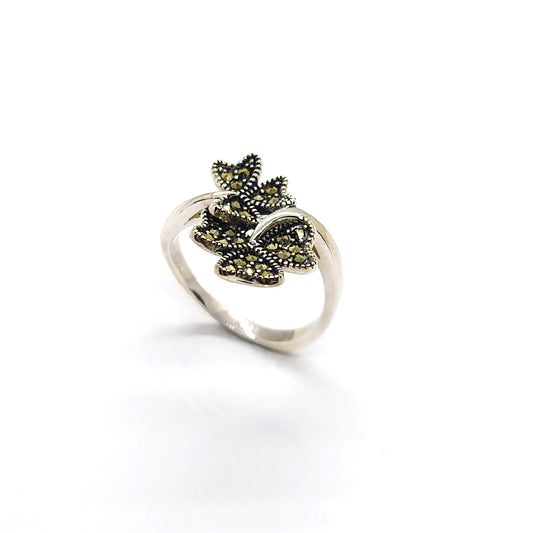 Vintage Silver Marcasite Leaf Cluster Ring