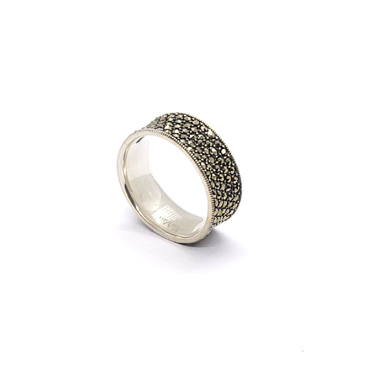 Vintage Silver Wide Marcasite Band Ring