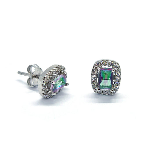 Iridescent Halo Sterling Silver Stud Earrings