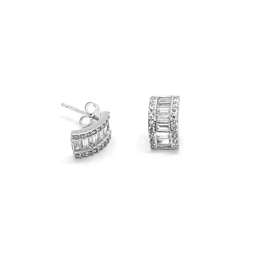 Baguette Sparkle Sterling Silver Stud Earrings