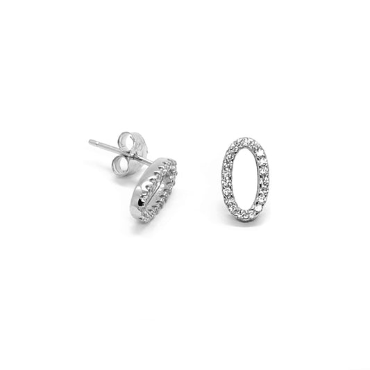 Sparkling Oval Outline Sterling Silver Stud Earrings