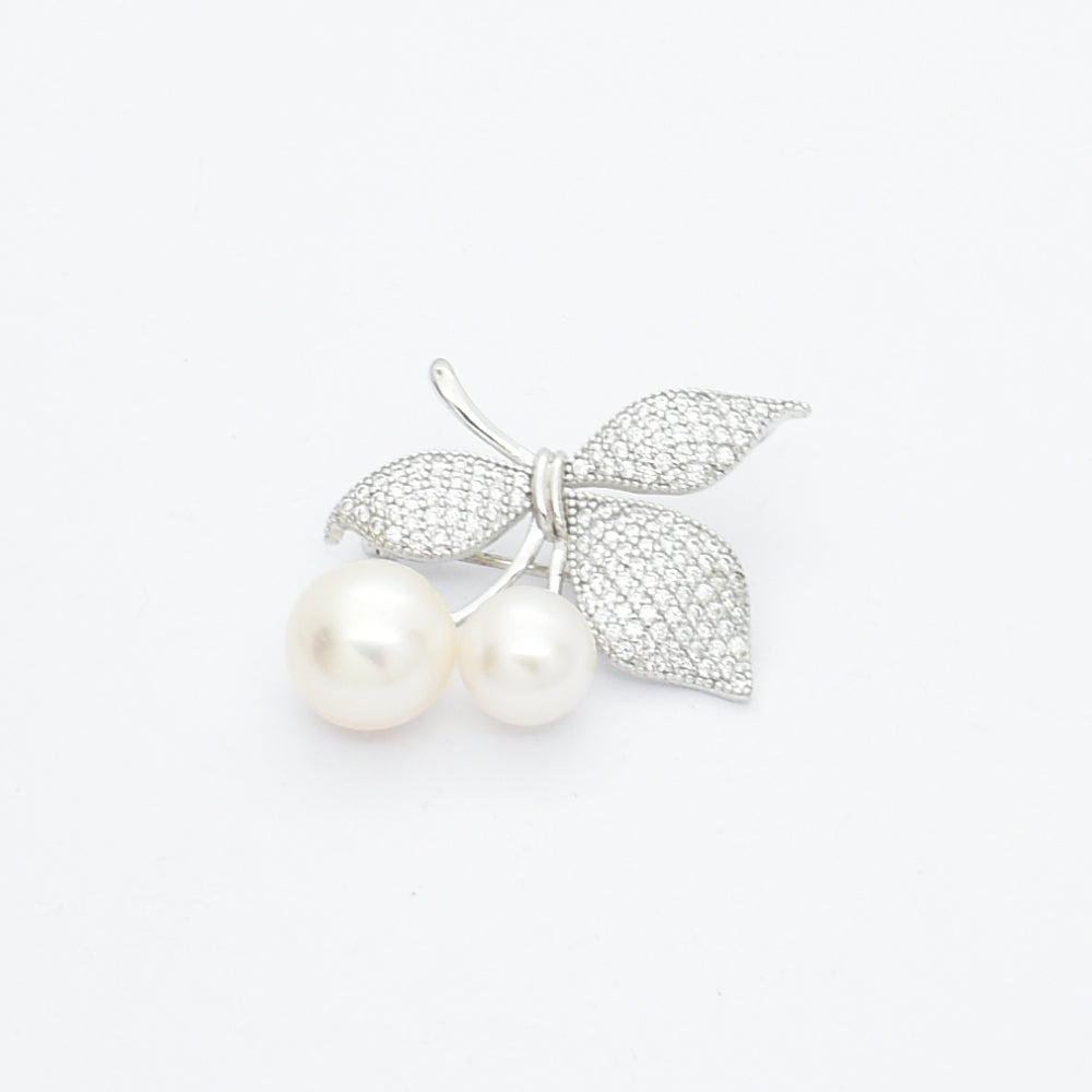 Dazzling Pearl & Zircon Leaf Brooch & Pendant - Sterling Silver Elegance.
