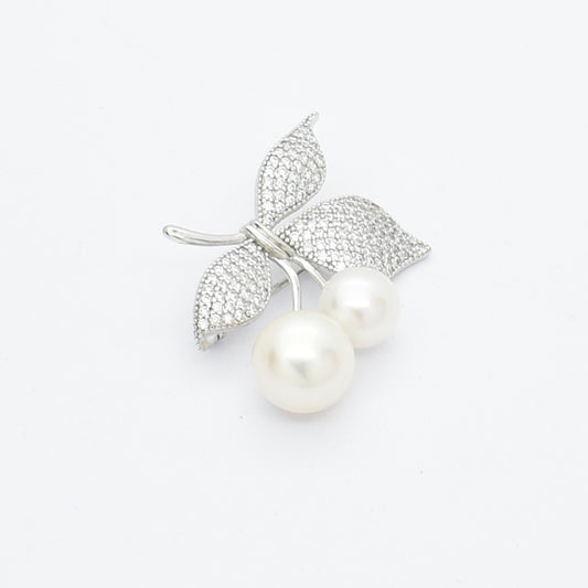 Dazzling Pearl & Zircon Leaf Brooch & Pendant - Sterling Silver Elegance.