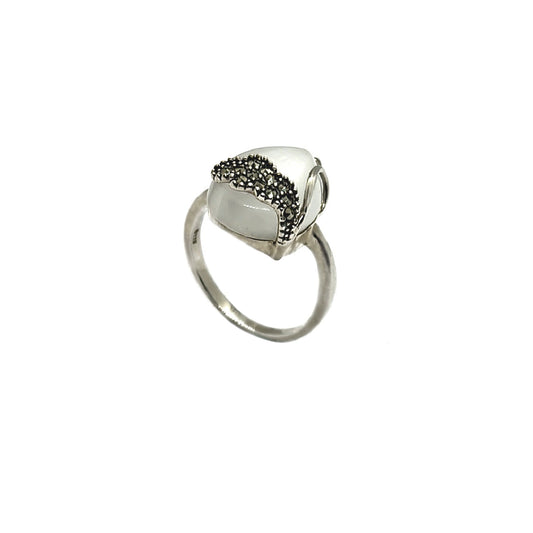Vintage Silver Moonstone & Marcasite Pear-Shaped Ring (Also in Fuchsia Garnet & Black Onyx)