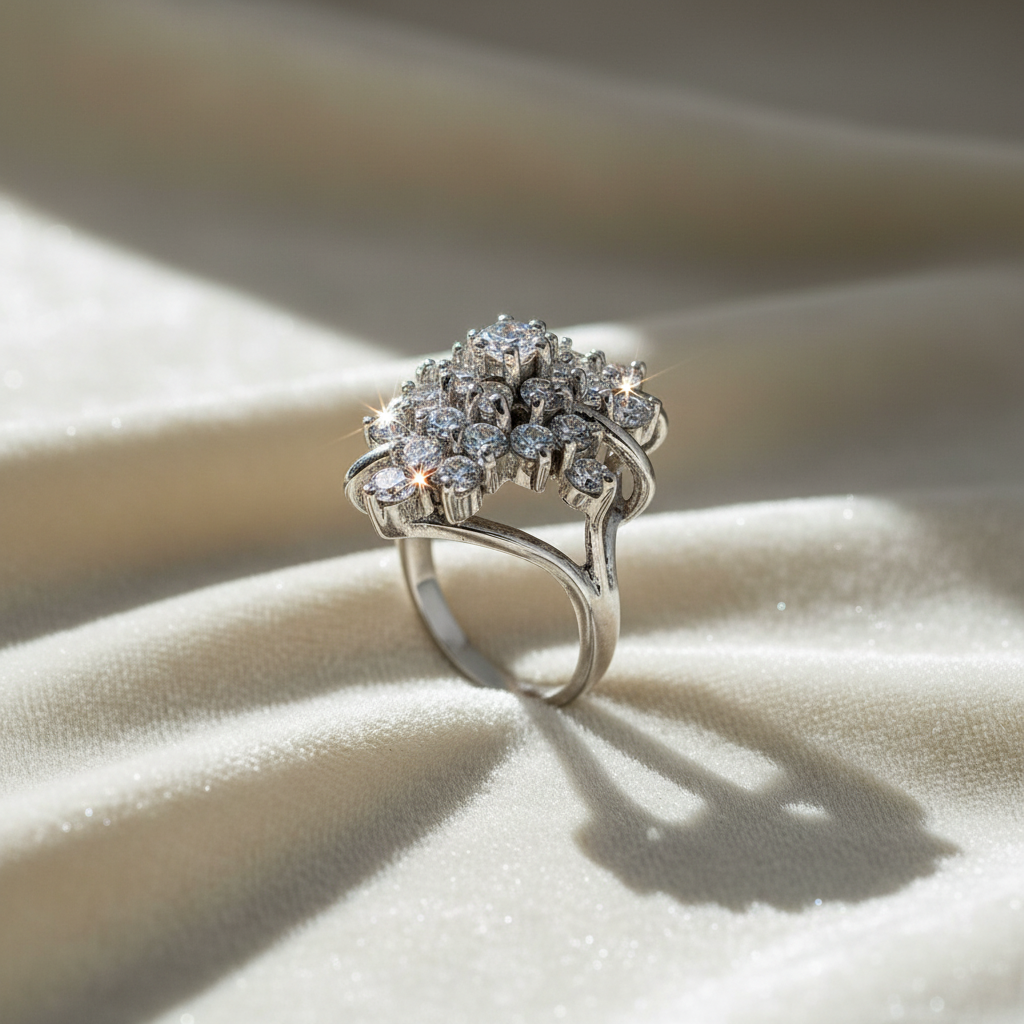 CZ Cluster Ring - Ivory Velvet Background
